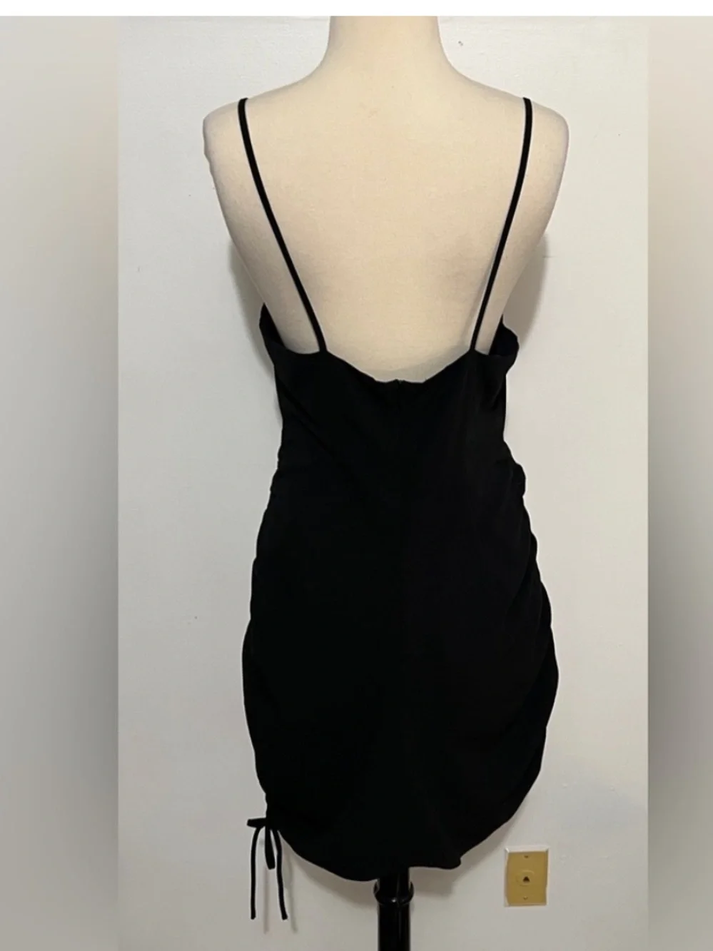 The East Order Gia Black Ruched Strappy Mini Dress Size L